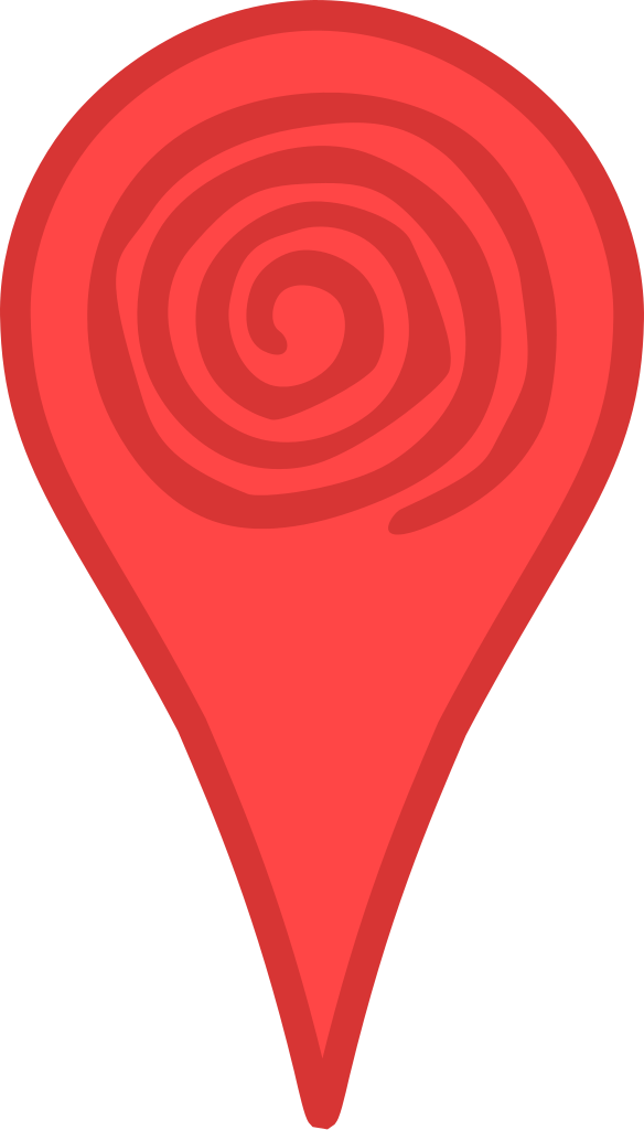Red map pin with a red swirl